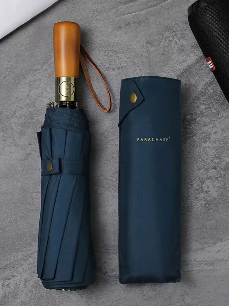PARACHASE Big Rain Umbrella Waterproof Double Layer Windproof 10 Bones Umbrella Men Business Style Golf Large Automatic Umbrella: Blue