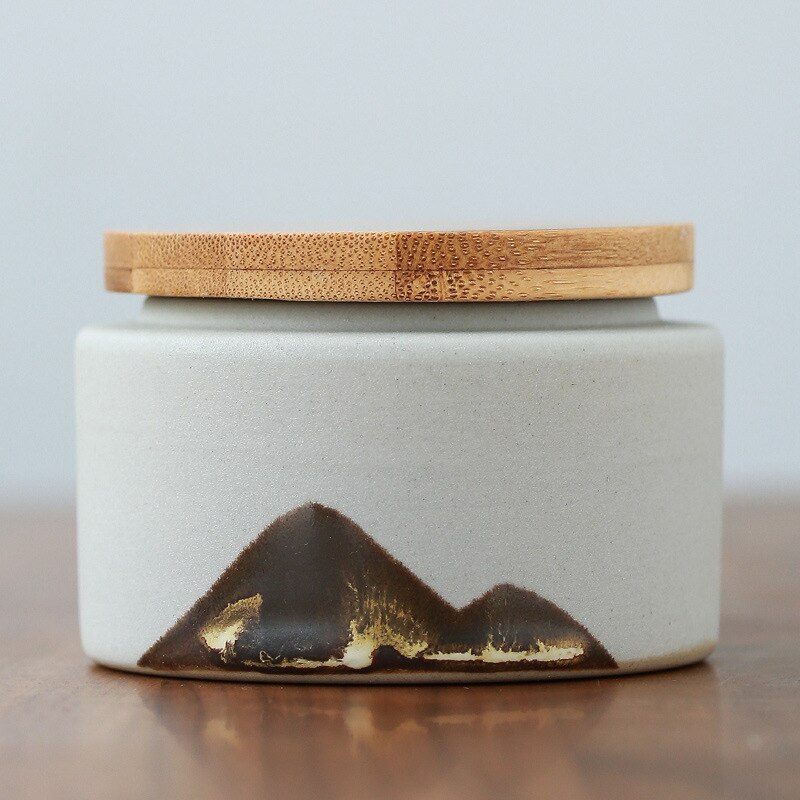 Small Tea Caddy Hand-Painted Small Portable Ceramic Sealed Tea Jar Tea Caddy Tea Container Tea Storage Box Pet Urn Canister: Tea pot F