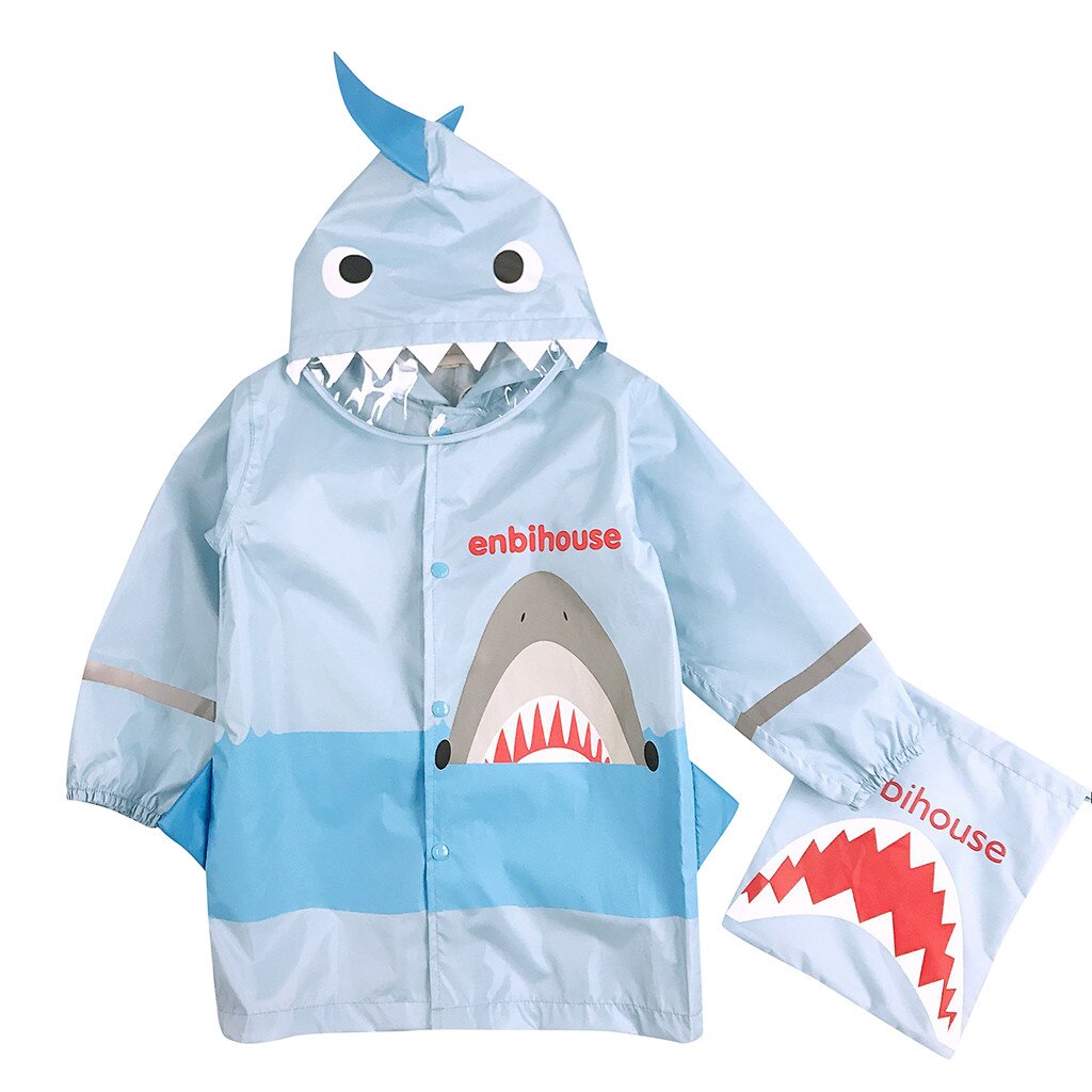 Kids Boy Girl Raincoat Rain Jacket Shark Lightweight Rainwear Rain Slicker: Light blue / 4T