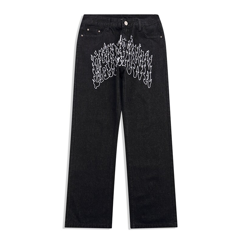 saferido Men Jeans 2024 Spring Fashion Flame Embroidery Neutral  Loose Straight Casual Simple Wide Leg Denim Trousers Male Hip Hop Pants