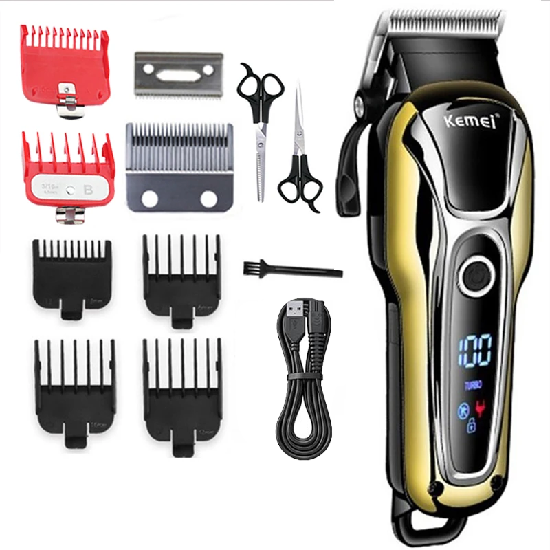 Cortadora de pelo Kemei o cuchilla KM-PG809A cortadora de pelo inalámbrica para hombres máquina cortadora corte de pelo recargable: Plata