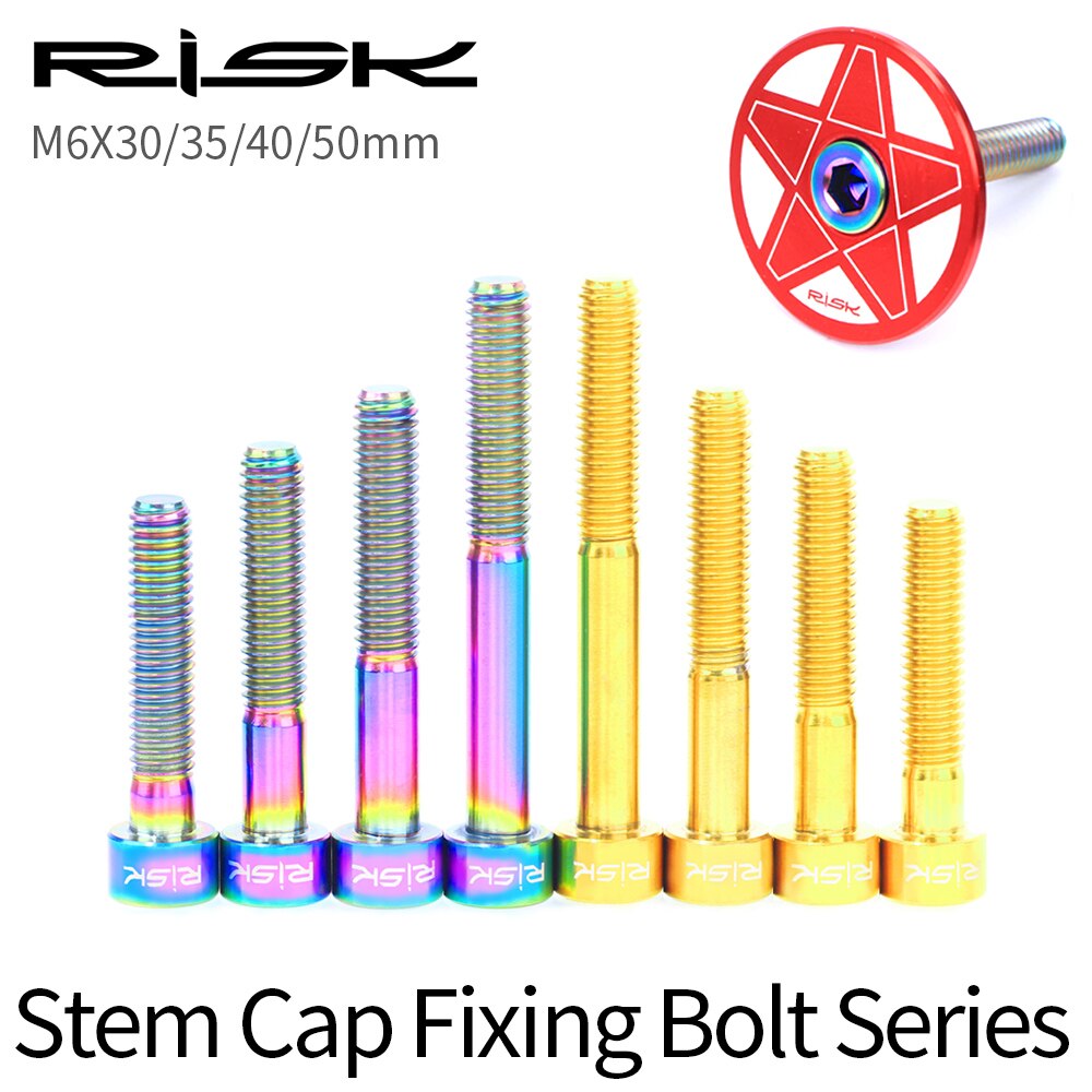 RISK Titanium Bolts Allen Key MTB Road Bike Taper Head Screw Bicycle Headset Cap Fixing Bolts Rainbow Gold M6 x 30 35 40 50mm