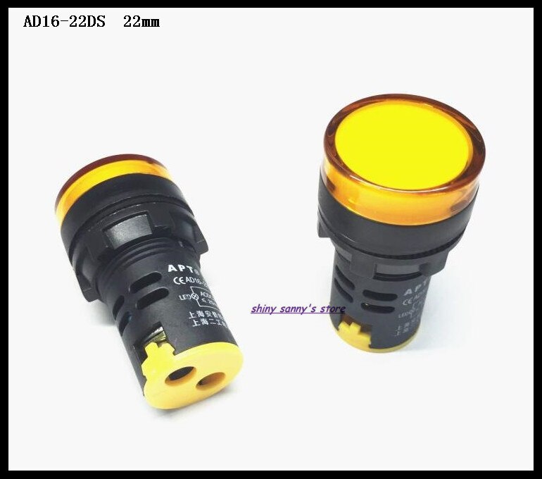 3 pcs/Lot AD16-22DS 22mm Diameter Yellow AC/DC 12V,24V,36V,110V, AC220V LED Power Indicator Signal Light Lamp Brand