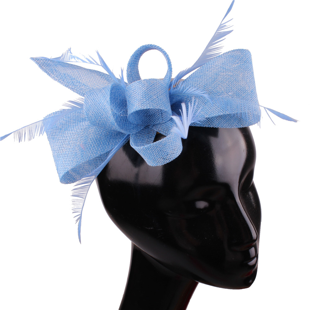 Nachahmung Sinamay Hochzeit Kopfbedeckung Braut Champagner Fascinator Hut Haarnadel mit ausgefallenen Federn Haarschmuck Damen Kopfschmuck: LIGHT BLUE