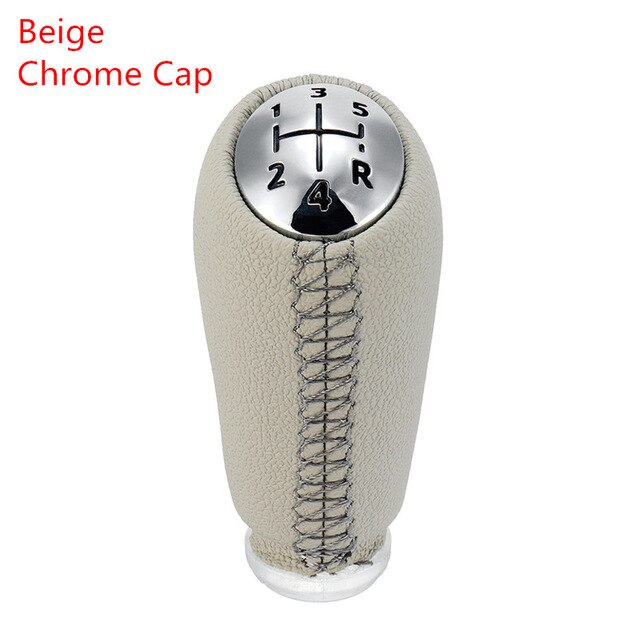 Pomo de cambio de marchas MT de cuero para Renault Scenic II MK2 Megane 2 MK Clio 3 III MK3 Kangoo, bolígrafo de cambio de marchas, negro, gris, Beige: Beige Chrome