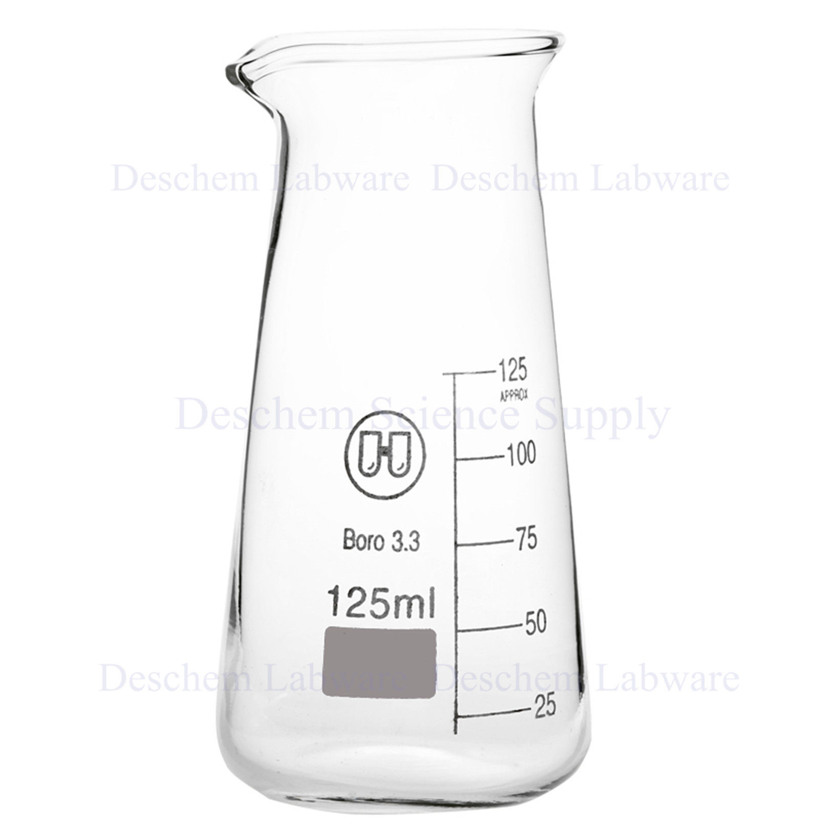Vaso cónico de vidrio de Tres Esquinas de 125 ml, cristalería química de laboratorio