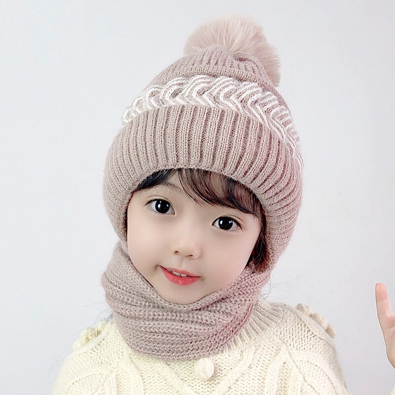 Gorro de lana de punto para mujer, bufanda rosa, versión coreana, versátil, conjunto de gorros para padres e hijos, 2022