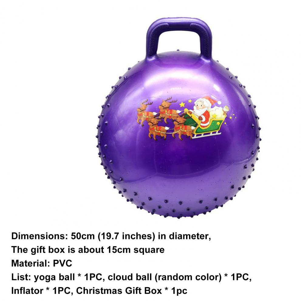 PVC Yoga Ball Set Anti-burst Hopper Ball Set Inflatable Christmas Theme PVC Handle Bouncy Ball Set for Physical Fitness