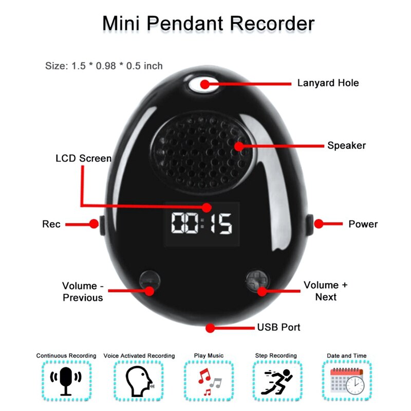 Digitale Voice Recorder Voice Activated O Recorder Draagbare Muziekspeler Met Interne Luidspreker Tijd Display Recorder