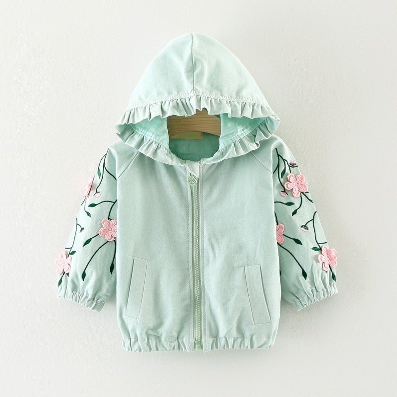 Baby Meisje Jas Jas Lente Herfst Hooded Borduren Baby Peuter Windscherm Bovenkleding Bloem Prinses Baby Meisje Kleding