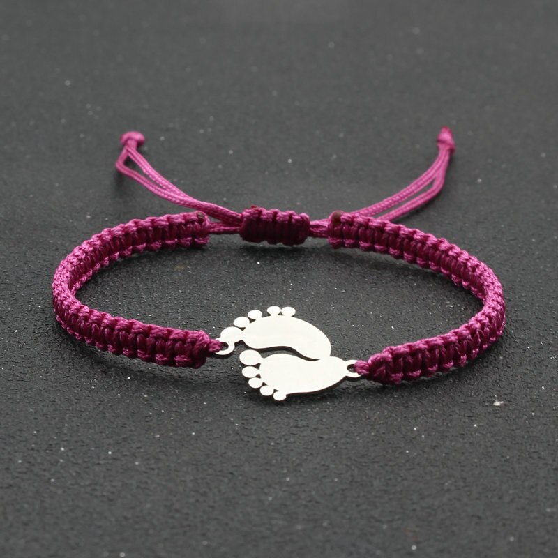 Bransoletka amulet ze stali nierdzewnej para urocza mała stopa szczęście czerwona nić plecione bransoletki i Bangles dla kobiet mężczyzn biżuteria mankiet: Rose Red