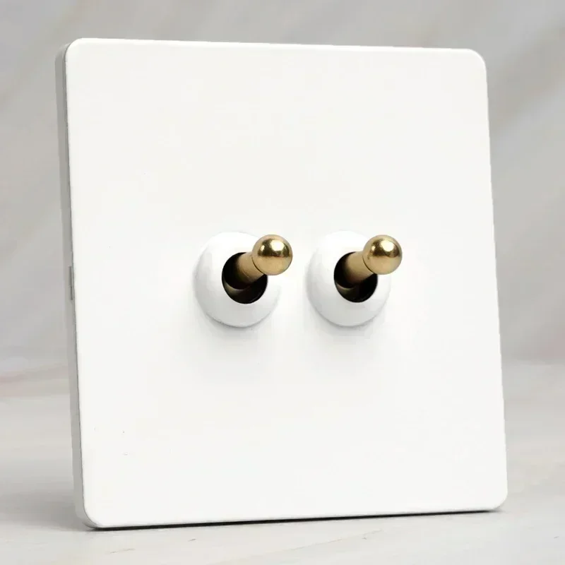86 Type Retro White Wall Lamp Brass Lever Toggle Switch 1-4 Gang 2Way stainless steel EU FR UK Universal wall socket AC110-250V: black