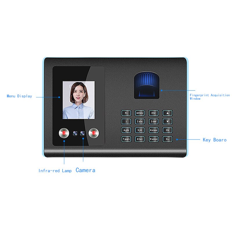 Máquina Do Comparecimento Do Tempo de Reconhecimento de Rosto Impressão Digital Senha ligent Relógio para Os Funcionários Timeclocks (Plug EUA)