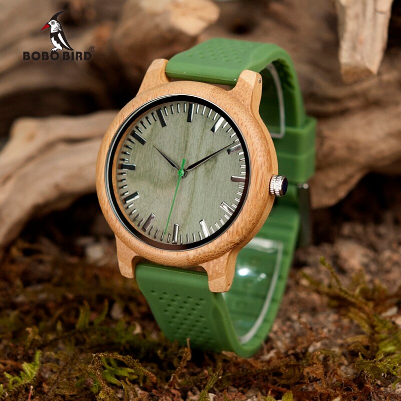 Bobo Vogel Bamboe Horloges Voor Mannen En Vrouwen Siliconen Band Houten Writwatches Items Relogio Masculino C-B06