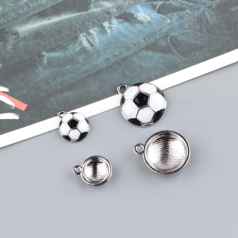 Dijes de esmalte de fútbol para fabricación de joyas, 5 piezas, cuentas colgantes de fútbol, pulseras DIY, collar, accesorios colgantes