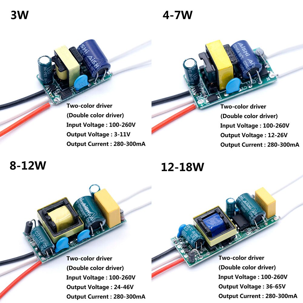 LED Two-color isolation driver 300mA 3w/4-7W/8-12w/12-18W Dual color driver three pins LED Power Supply Lighting Transformers