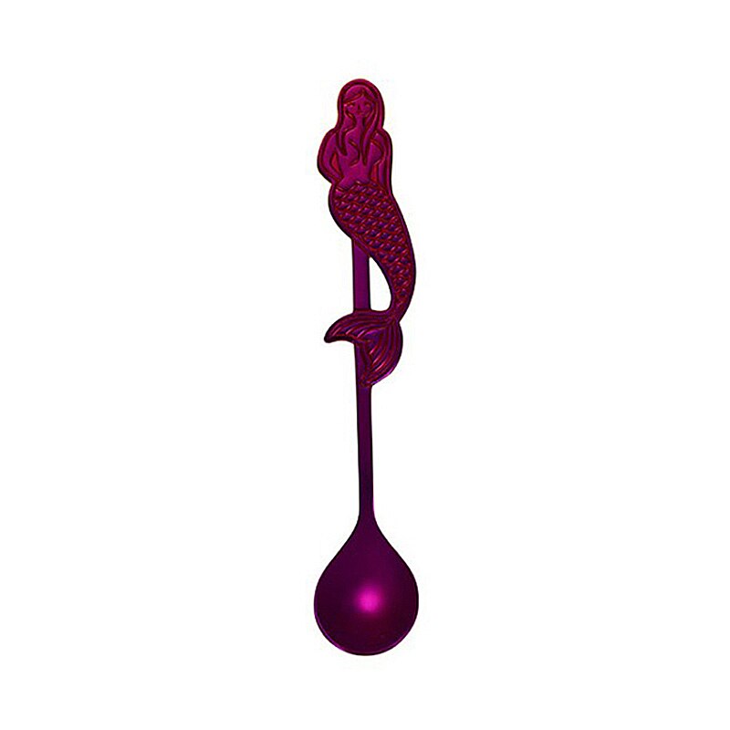 Stirring Spoon Coffee Spoon Kitchen Tea Milk Teaspoons Stainless Steel Cartoon Mermaid Shaped Kitchen Spoons Drinks Tableware: Purple