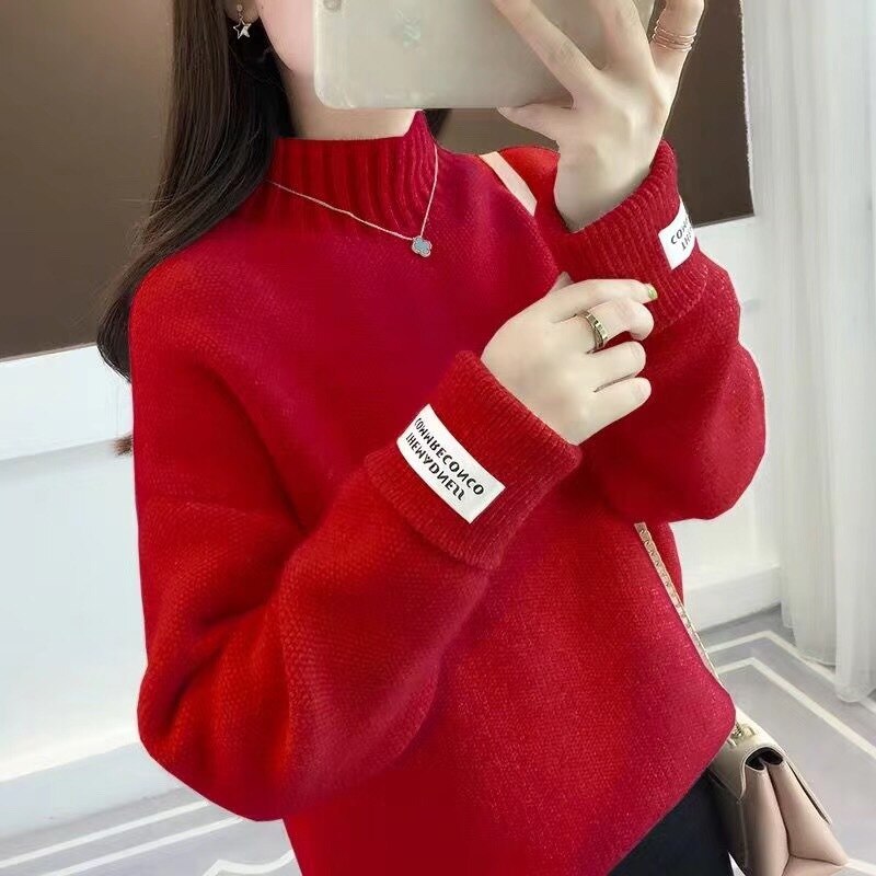 Vrouwen Herfst Winter Gebreide Trui Coltrui 6 Kleuren Warm Vrouwelijke Truien Casual Uitloper Trui: Rood
