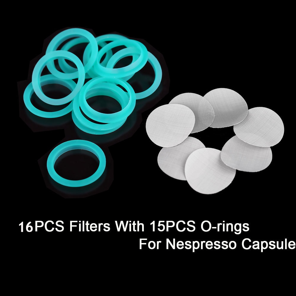 16Pcs Filter Mesh 15Pc Siliconen O-Ring Vervanging Ring Compatibel Met Nespresso Rvs Hervulbare Capsules Voor koffie