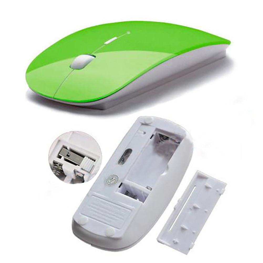 Ultra Thin DPI USB Optical Wireless Computer Mouse 2.4G Receiver Magic Mice Super Slim Mouse for Mac PC Laptop NO Bluetooth: Green