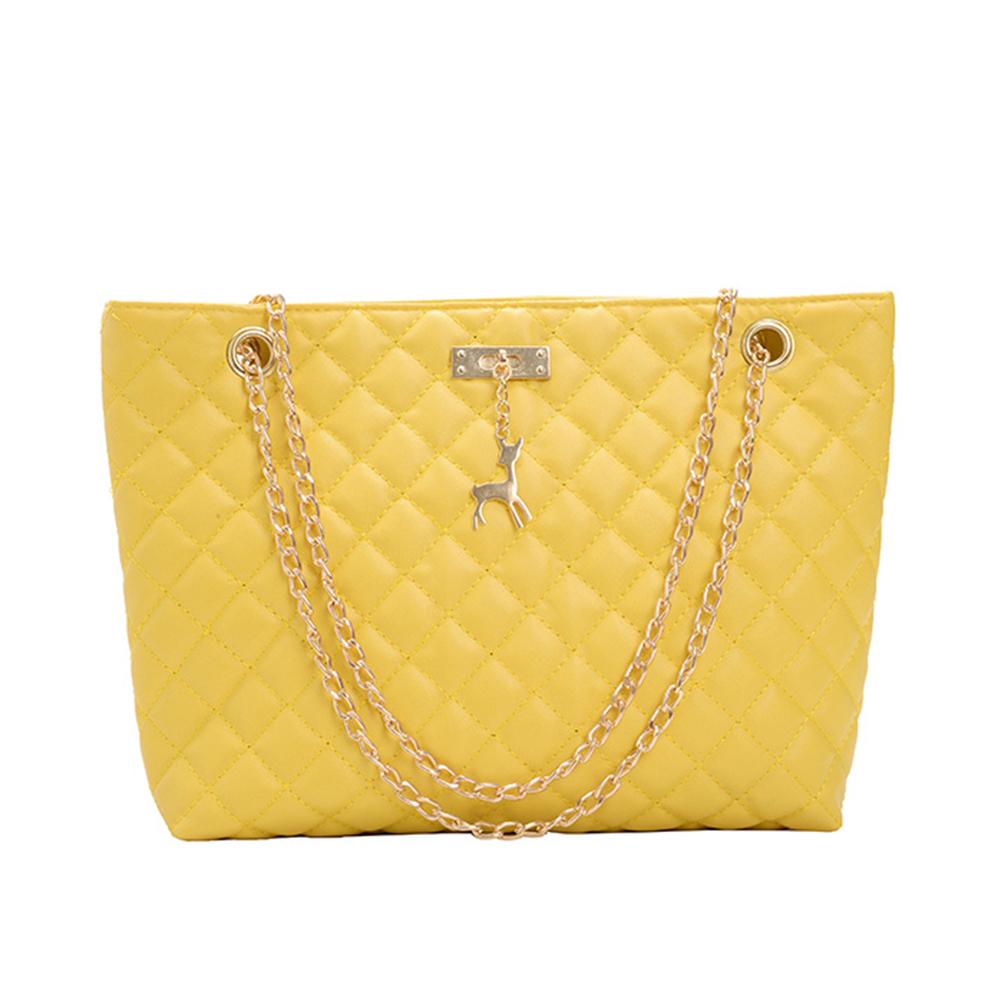 PU Leather Chain Handbag Women Large Top-handle Bags Shoulder Totes Bags Shoulder Bags Women Girl Handbags: Yellow