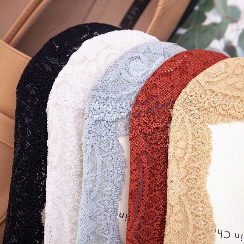 Lot de 10 chaussettes en dentelle pour femmes, lot de chaussettes d&#39;été solides, coupe basse, sans spectacle, en coton, décontractées, fines et invisibles