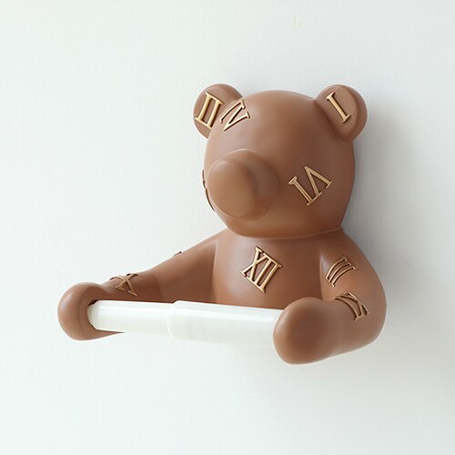 Home Decoration Wall-mounted Tissue Holder Cartoon Animals Tissue Box Panda Bear Resin Paper Roll Holder Toilet Paper Holder: Bear khaki
