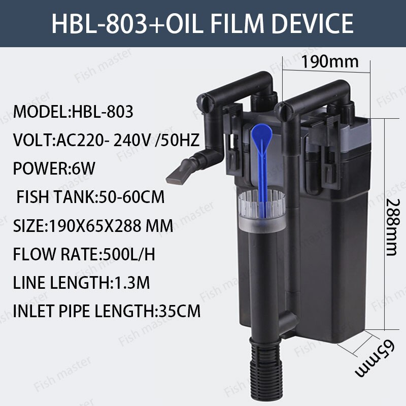 6W Muur Gemonteerde Aquarium Filter Aquarium Filter Terug Opknoping Waterval Landschap Verhoogt Houtskool Filter Hbl 801 802 803: M / Blauw