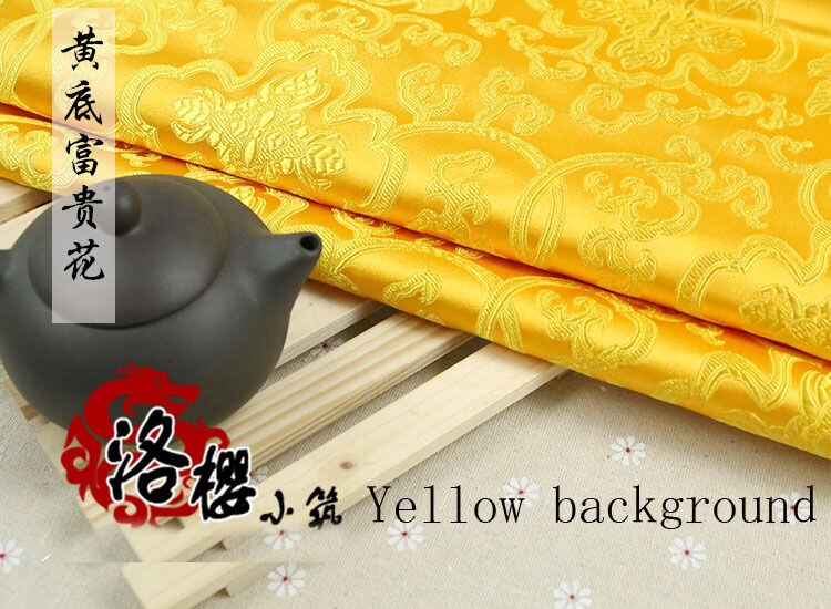 Costume chinois Han Tang | Kimono en soie, Damask, tissu broderie, fleurs riches, Style épais: YELLOW