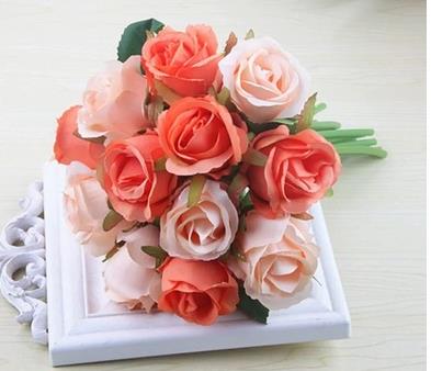 12 roses bouquet simulation wedding flower living room decoration flower flower arrangement home furnishings: Orange