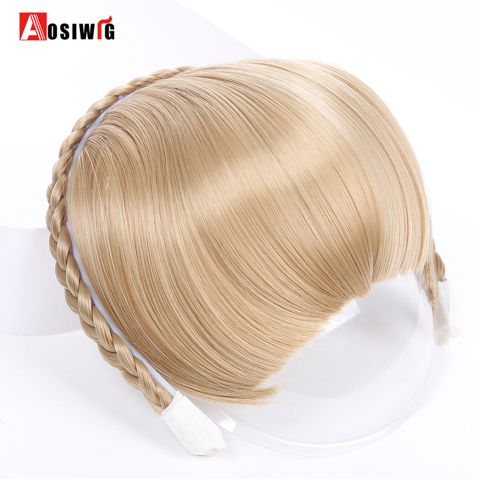 Stumpfen Pony 8 Farben mit Haarband Geflochten Synthetische Pony Wärme beständig Pony Haar Erweiterungen für Frauen AOSIWIG