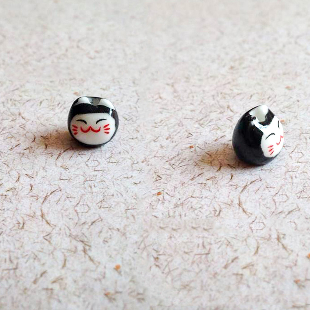 Cuentas de gato de la suerte para pulsera, Material de joyería hecho a mano, accesorios de cerámica pintados a mano, , número 9, 10 Uds., TMT07
