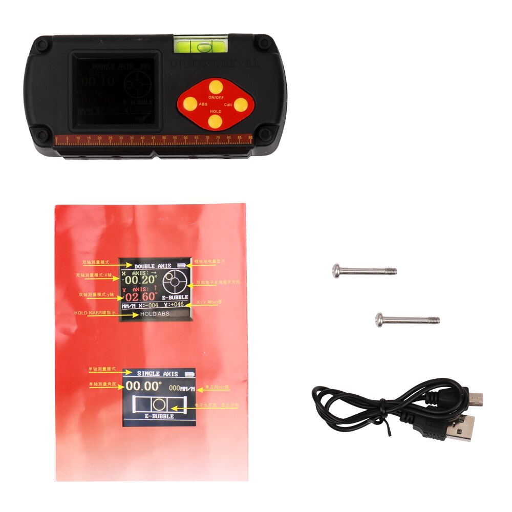 Digital Level with USB Cable LCD Dual-axis Angle Ruler Digital Level Inclinometer 0.1° Accuracy and Built-in Lithium Battery