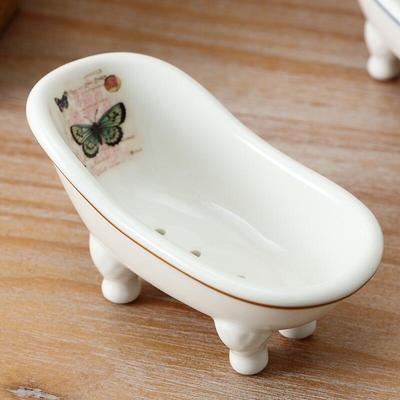 Nowoczesna moda opróżniania otwór mydelniczka wanna kształt Róża wzór ceramiczne mydelniczka łazienka kunszt tacka na mydło hotel mydelniczka: motyl