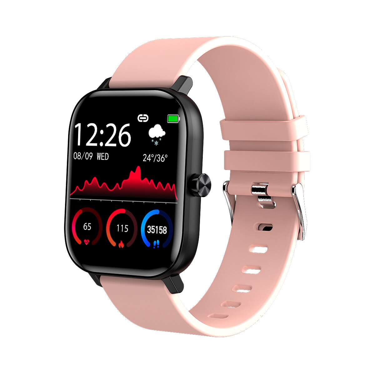 Clever Uhr Männer Frauen I10 1.54 "voll berühren Bildschirm Bluetooth Anruf Smartwatch Herz Bewertung Blutdruck Monitor für Android IOS: Rosa Silikon