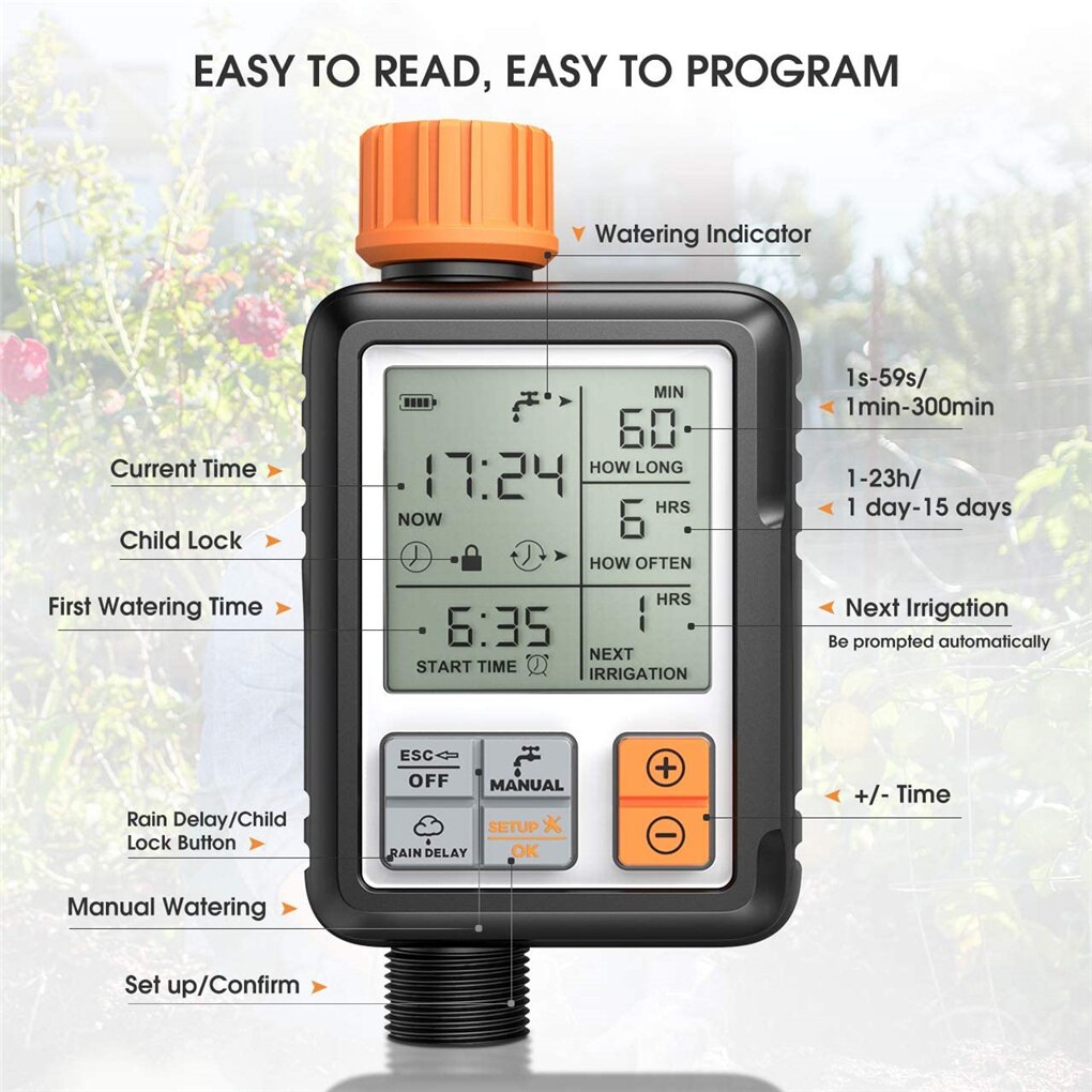 Automatic Garden Lawn Watering System Digital Water Timer Programmable Large Screen Waterproof Watering Tools IrrigationTimer