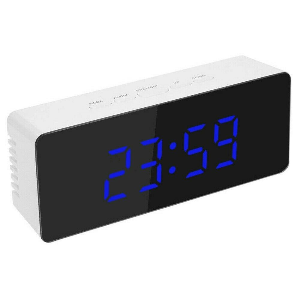 Alarm Clock Digital LED Large Display Portable Modern Battery Operated Mirror Intelligent Alarm Clock with LED Digital Screen: Blue