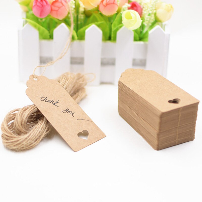 100pcs DIY Message Card Bookmark Blank Card Retro Kraft Paper Love Rectangle Tag Hanging Paper Card Baking Pendant Party
