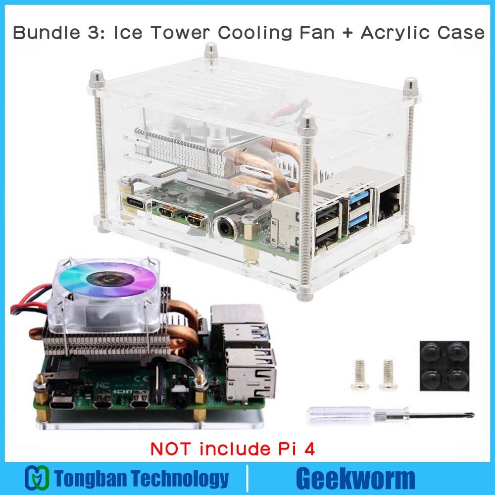 Raspberry Pi 4 Metal Case for Raspberry Pi 4 & Raspberry Pi Horizontal ICE Tower Cooler / CPU Cooling Fan: Bundle 3