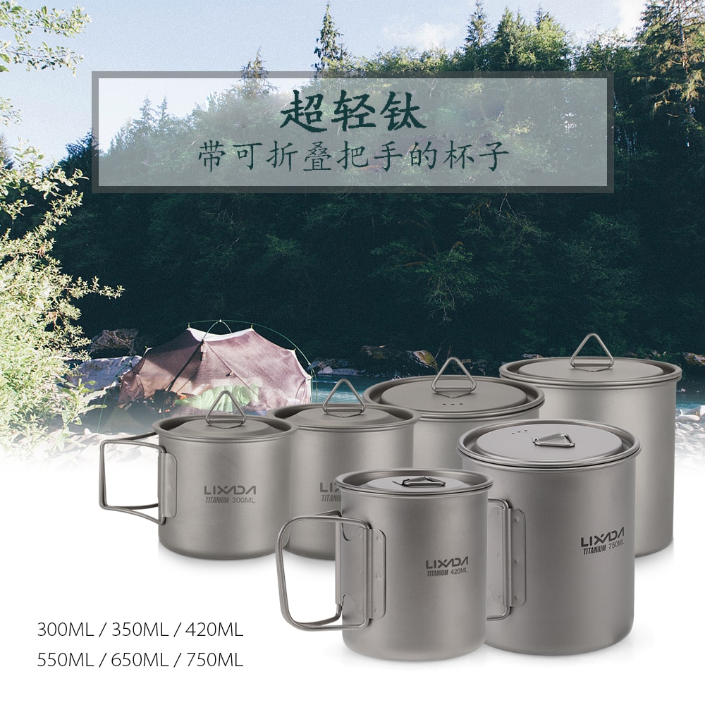 Lixada Titan Tasse draussen Tragbare Camping Picknick Wasser Tasse Becher mit Faltbare Griff 300ml/350ml/420ml/550ml/650ml/750ml