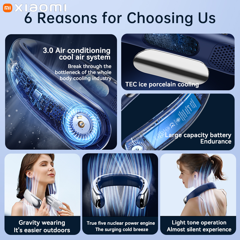 Xiaomi 8000 mAh USB Hängenden Hals Fan Tragbare Blattloser Mini Wiederaufladbare Stumm LED Digital Display Elektrische Fans Luftkühler heißer