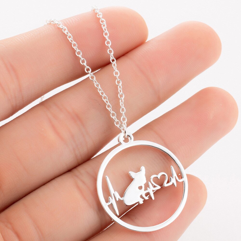 Pet Dog Footprints Paw Necklace Bulldog Chihuahua Dachshunds Bull Terrier Animal Necklaces Ecg Pendants For Women: French Bulldog / Gold