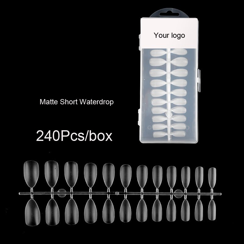 240 szt. nietrzeźwy na paznokcie trumienki 12 rozmiarów akrylowe nietrzeźwy na całej powierzchni-nietrzeźwy-240 szt. nietrzeźwy sztuczne paznokcie na całej powierzchni 12 rozmiarów, Gh-U545: Frosted waterdrop