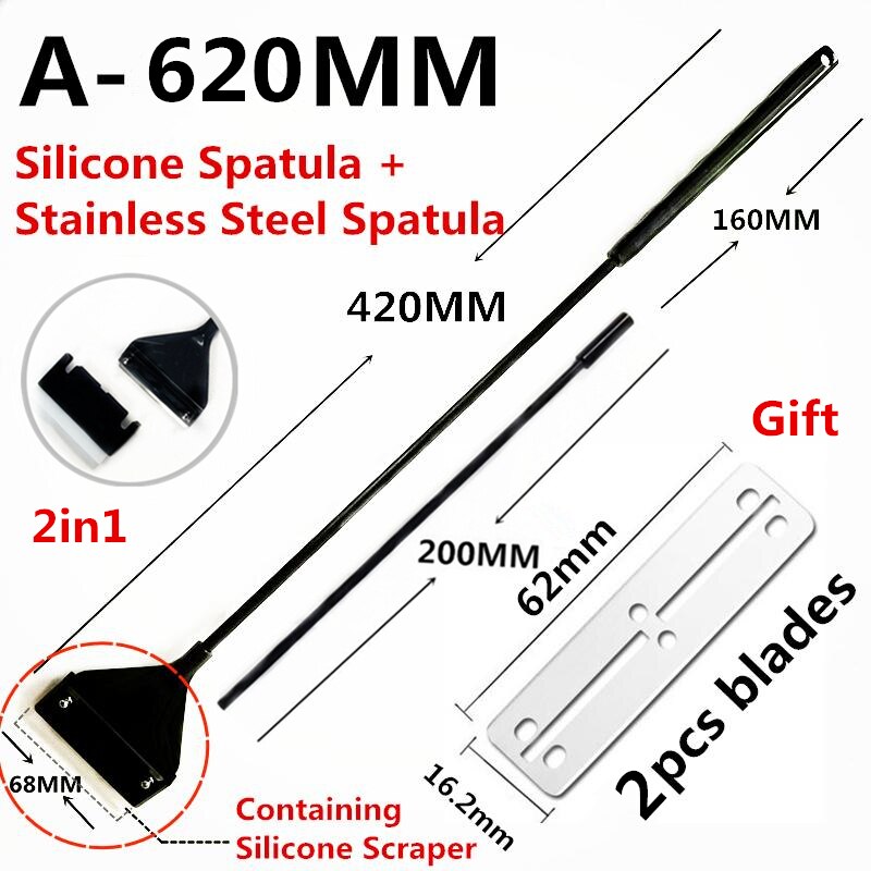 Aquarium Algae Scraper Stainless Steel Silicone Blade Water Live Plants Coralline Fish Tank Maintenance Tools: A-620mm(2in1)