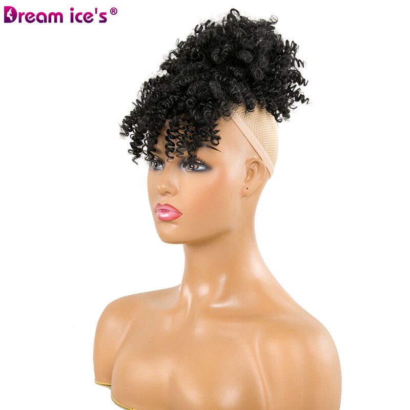 afro Crespo Dei Capelli Ricci coda di Cavallo Alta soffio clip in Parrucchino Sintetico Coulisse coda di Cavallo con La Frangetta di Capelli del Panino Estensioni: 1B