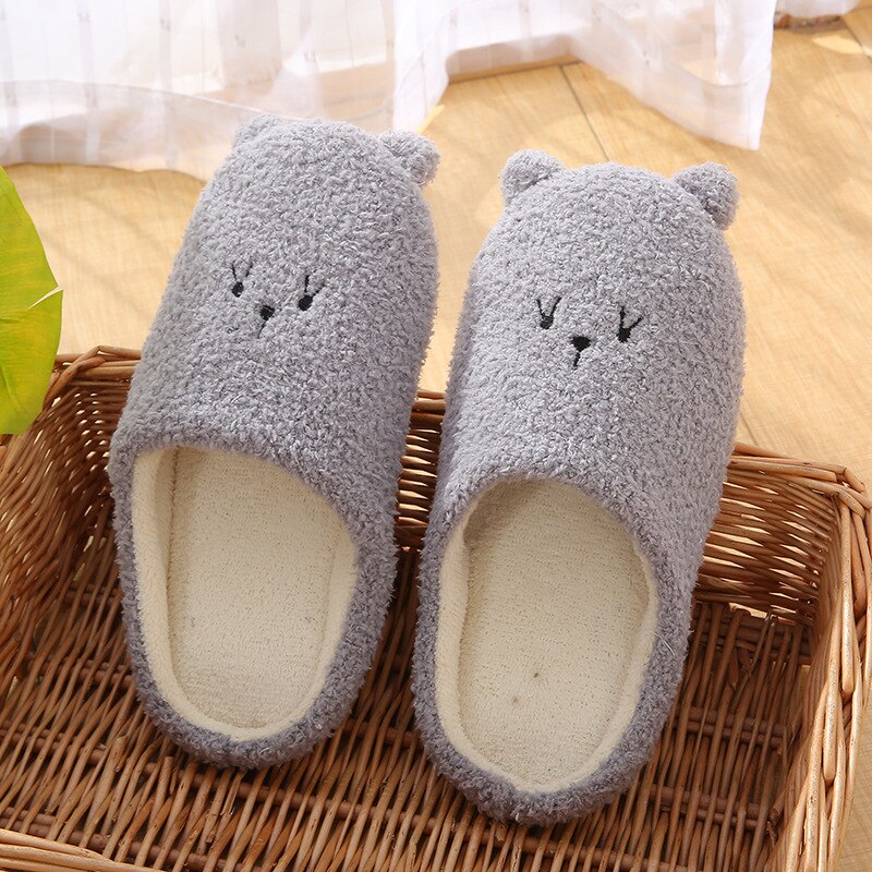 Soft Bottom Cute Bear Home Wooden Floor Anti-skid Mute Slippers Warm Slippers: light grey / 8