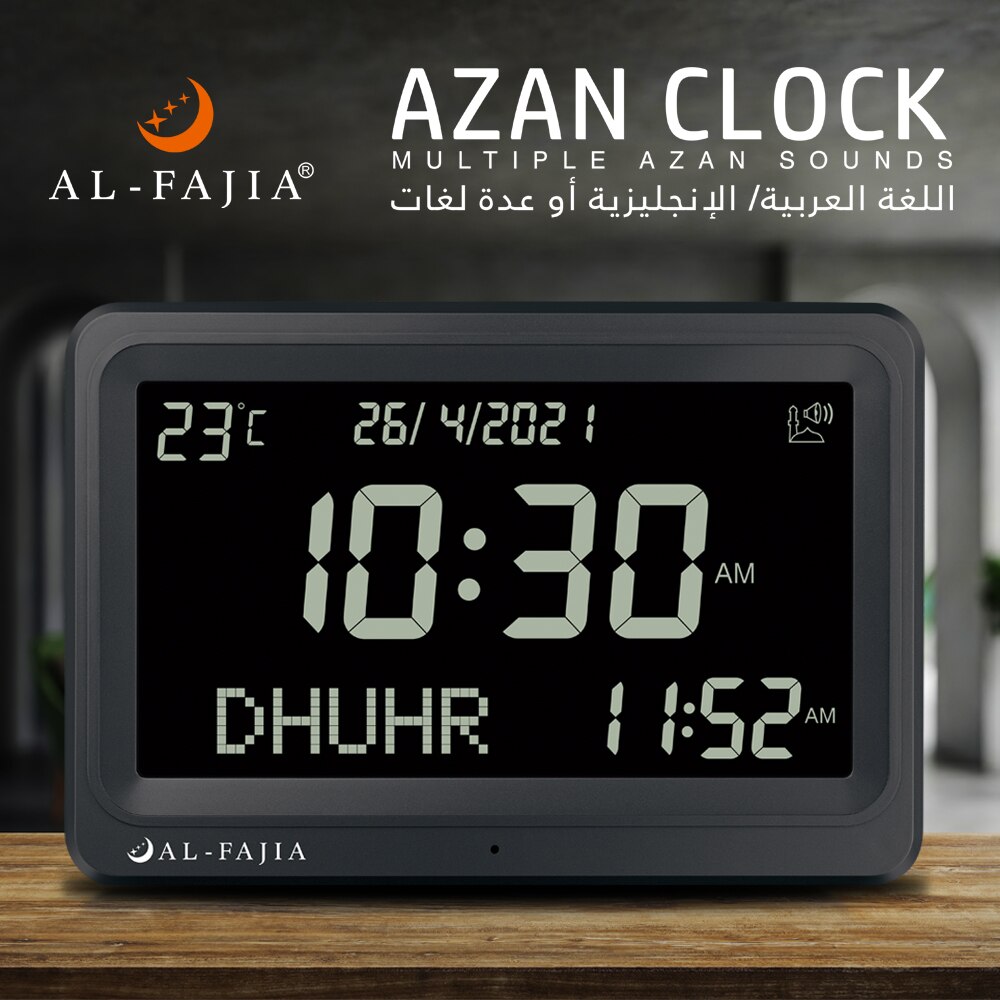 Al-Fajia Groter Lcd-scherm Azan Klok 8 Athan Geluiden Multi-Talen Hijir Gregoriaanse Kalenders Moslim Gebed Bureau wekker