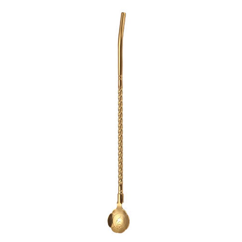 Cuillère en paille Rose torsadée, 1 pièce, fleurs de cerisier, longue paille dorée Portable réutilisable en acier inoxydable, cuillère à remuer pour Cocktail et café: rose gold