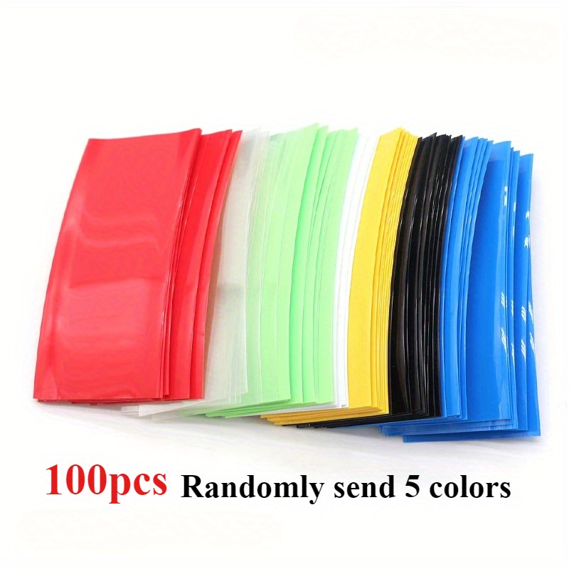 100 Stück flache PVC-Schrumpfschläuche, Batteriefolie für 18650 Lithium-Batterie, Schrumpfschlauch, sortiertes Bausatz, selbstklebender Isolator: klar Blau