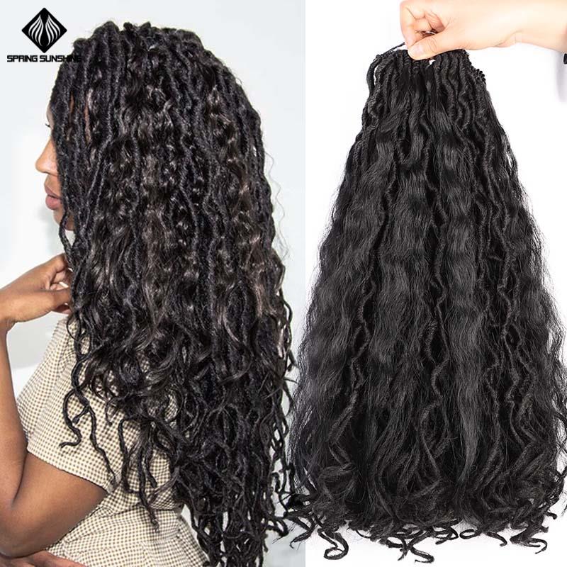 Ombre Goddess Mermaid Faux Locs 20inch 18Root Bohemin Crochet Braid Hair Braids Synthetic Braiding Hair Extension For Women: #1B / 8Pcs/Lot